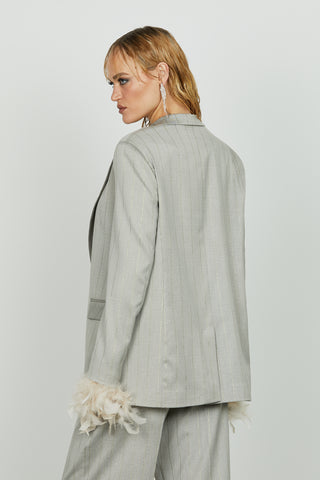 Giacca BREDA manica lunga con piume 1 bottone più patte gessato lurex