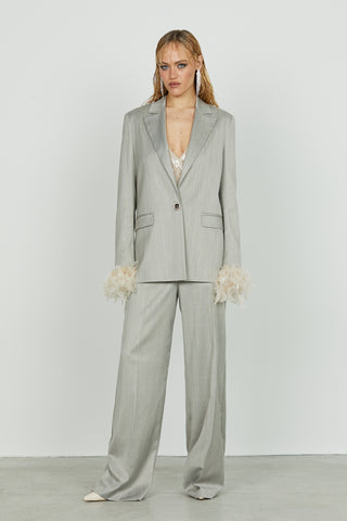 Giacca BREDA manica lunga con piume 1 bottone più patte gessato lurex