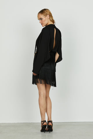 Abito ELGUAG corto scollo a v manica lunga con ap. Più fusciacca più gonna frange più cintura