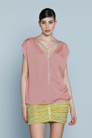 Blusa DOSERMANAS S/M Doppio Sc.V Profondo più Collana Strass