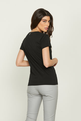 PICARO half sleeve t-shirt with print plus rhinestone and pearl appliqué