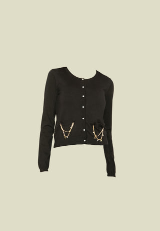 ASTERINA long sleeve cardigan with flaps plus chains with pendants plus pearl buttons