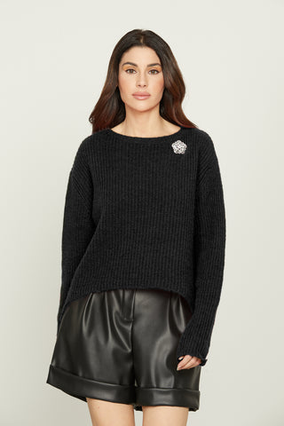 AMATISTA long-sleeved shirt with turn-up and jewel brooch