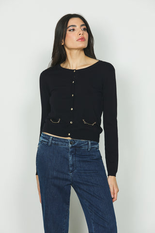 Cardigan BEATRICE manica lunga con patte più targhetta logo