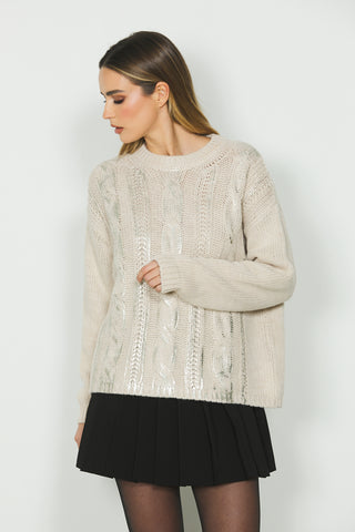 Maglia SCARLETTE manica lunga con lavorazione trecce più spalmatura laminata