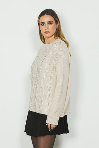 Maglia SCARLETTE manica lunga con lavorazione trecce più spalmatura laminata