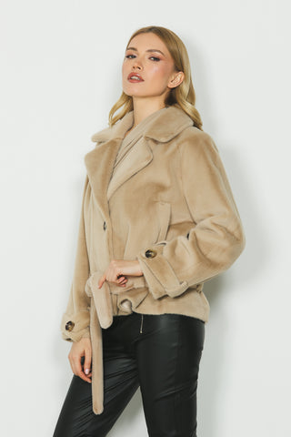 Pelliccia CLEOT eco manica lunga con cinturini più tasche più cintura