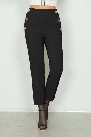 Panta PUENSUM_A vita alta con elastico più tasche francesi più filetto più bottoni