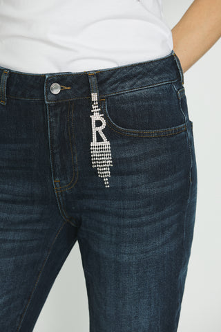 Jeans CINDY_23 vita media 5 ts con pass.logo strass cigarette fit in blue denim