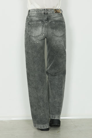 Jeans ELLELONG_30 vita media 5 ts con rotture straight fit in black denim