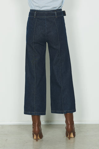 Jeans WALTER vita alta capri con ts francesi più cintura più fibbia logo in blue denim