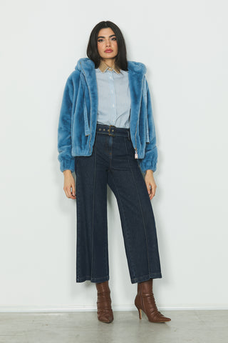 Jeans WALTER vita alta capri con ts francesi più cintura più fibbia logo in blue denim