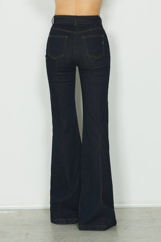 Jeans TRACY vita alta 5 ts con impunture più cintura con fibbia logo in blue denim