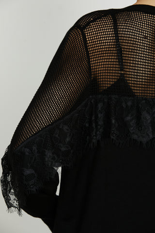 Cardigan PERLITA lungo manica lunga con inserti rete più pizzo