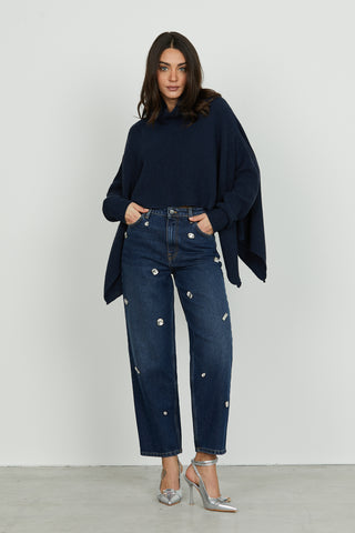 Maglia TASO corta manica lunga collo alto asimmetrica effetto mantella