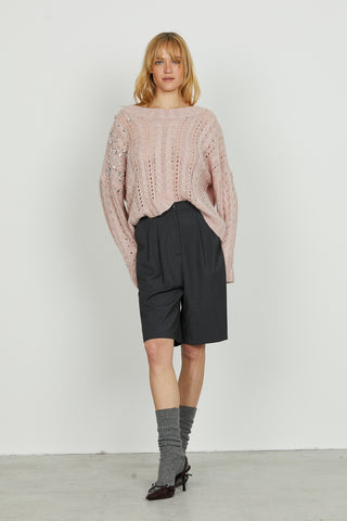 Maglia SERIFO manica lunga over con lavorazione trecce più applicazione pietre