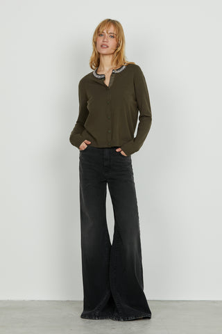 Cardigan SARIA manica lunga con applicazione strass più perline