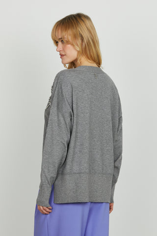 Cardigan VENETICO manica lunga over f.do asimmetrico con applicazione pietre