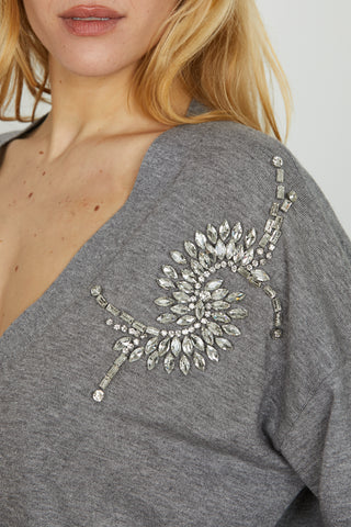 Cardigan VENETICO manica lunga over f.do asimmetrico con applicazione pietre