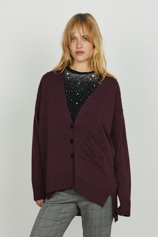 Cardigan SALAMINA manica lunga scollo v con bottoni più tasca più spacchi fondo asimmetrico