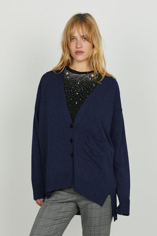 Cardigan SALAMINA manica lunga scollo v con bottoni più tasca più spacchi fondo asimmetrico