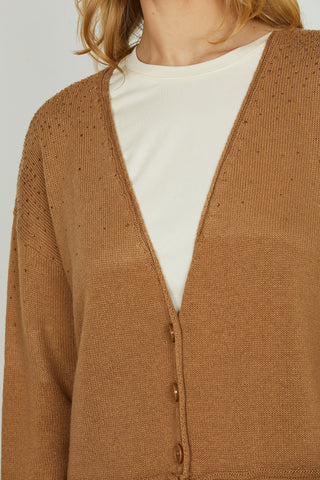 Cardigan MILOS lungo manica lunga con tasche più strass più rotture