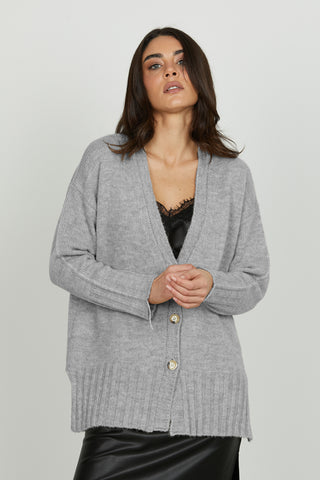 Cardigan CERIGO manica lunga scollo v con bottoni più spacchi fondo più detagli lurex