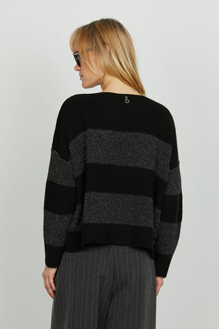 Maglia CALIN manica lunga over righe con lurex più rotture