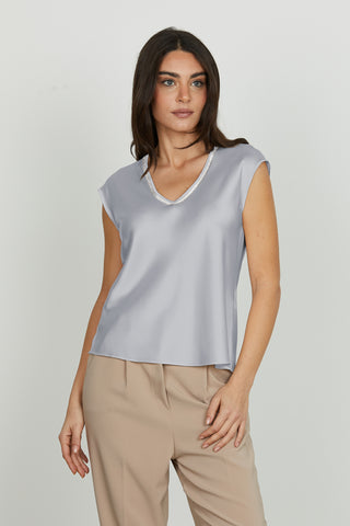 Blusa INQUAM mezza manica aletta scollo v con applicazione strass