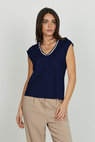 Blusa INQUAM mezza manica aletta scollo v con applicazione strass