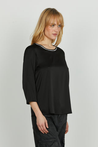 Blusa FUI m.3/4 girocollo con applicazione strass più goccia schiena