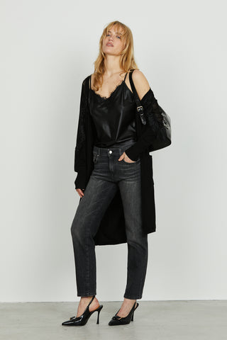 Top CAPTUM ecopelle con inserti pizzo