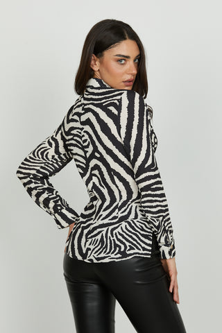 Camicia IMPERA manica lunga con fiocco più spacchi fantasia animalier