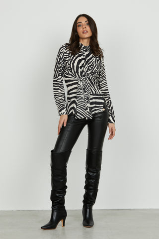 Camicia IMPERA manica lunga con fiocco più spacchi fantasia animalier