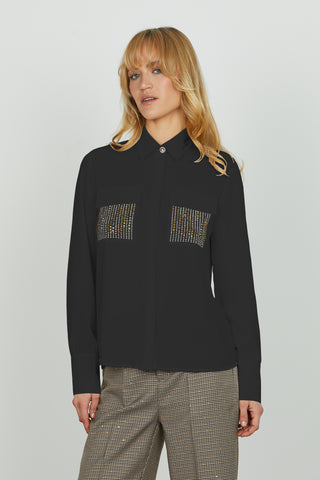 Camicia JUWELL manica lunga con tasche con strass più borchie più patte