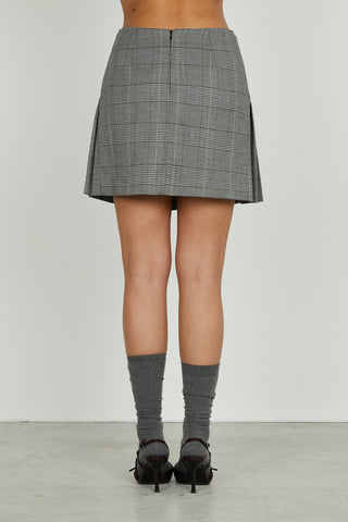 Gonna ZAIRA_QU corta con linghetta più pieghe micro quadri più paillettes