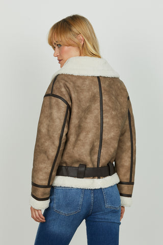 Montone PLUGH manica lunga con pelliccetta più cintura più zip più tasche più contr.bordi ecopelle