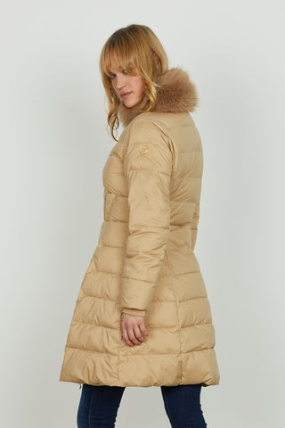 Piumino BALTORAM lungo manica lunga con polsi costina più collo ecopelle staccabile effetto glitter