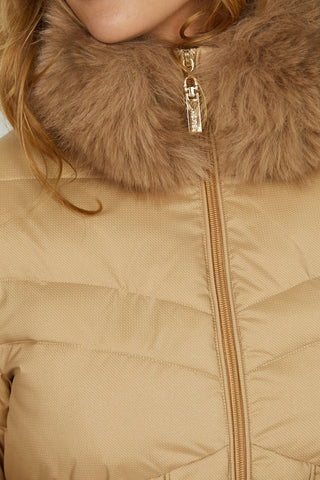 Piumino BALTORAM lungo manica lunga con polsi costina più collo ecopelle staccabile effetto glitter