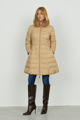 Piumino BALTORAM lungo manica lunga con polsi costina più collo ecopelle staccabile effetto glitter