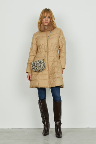 Piumino BALTORAM lungo manica lunga con polsi costina più collo ecopelle staccabile effetto glitter