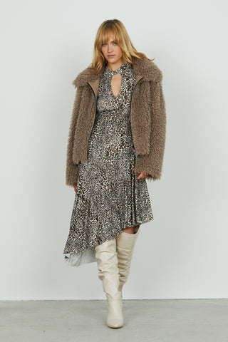 Pelliccia LOCIM eco manica lunga con inserti ecopelle più zip