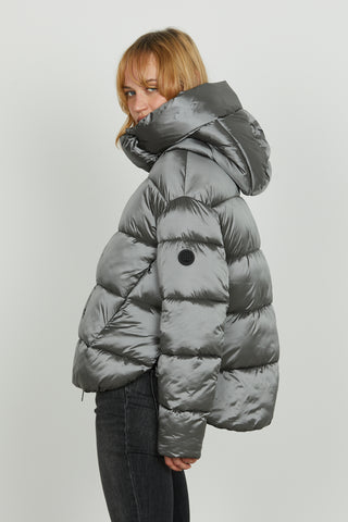 Piumino TONATIUH_A manica lunga asimmetrico con coulisse più cappuccio più zip