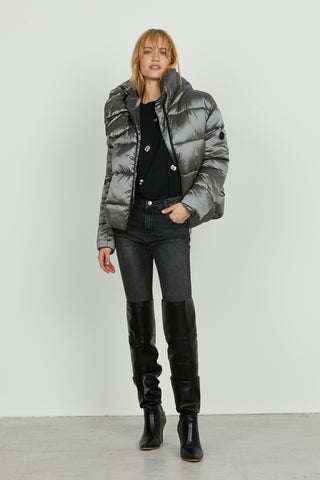 Piumino TONATIUH_A manica lunga asimmetrico con coulisse più cappuccio più zip