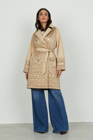 Trench DOBLY manica lunga doppio petto con cintura più tasche più impunture onda