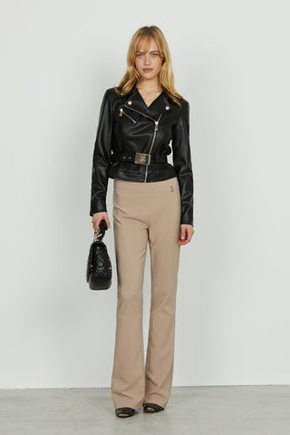 Giubbino AUSTYN manica lunga chiodo con zip più cintura ecopelle