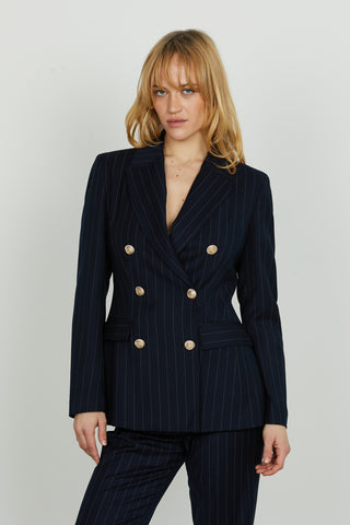 Giacca FUGAM lunga manica lunga doppio petto con patte gessato