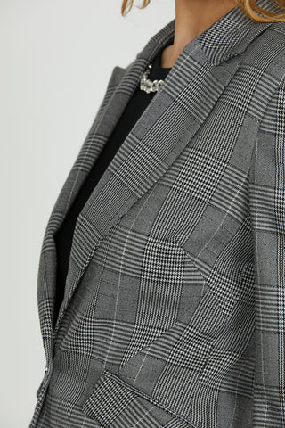 Giacca SKIL_QU manica lunga 1 bottone con tasche oblique micro quadri più paillettes