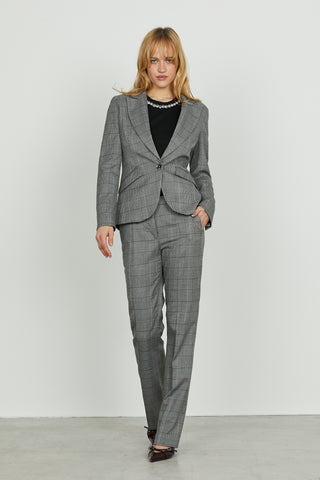 Giacca SKIL_QU manica lunga 1 bottone con tasche oblique micro quadri più paillettes