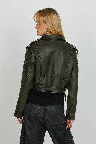 Giubbino ABIGAL manica lunga spalla scesa con zip più tasche più cintura ecopelle